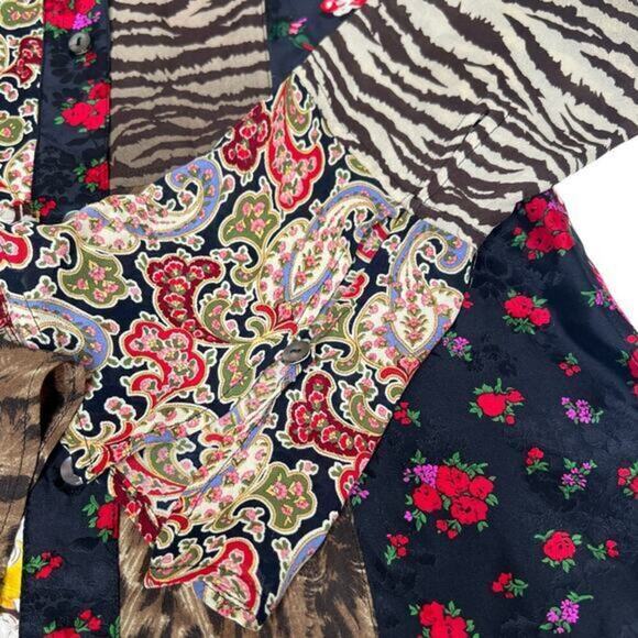 Esther Chen‎ Silk Patchwork Boho Button Up Top Pointed Collar Size 4 - Picture 5 of 9